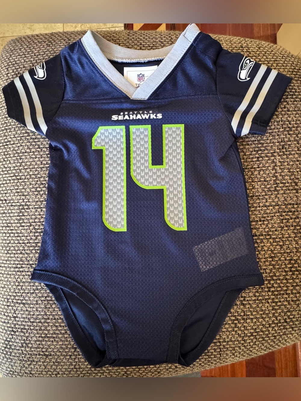 NFL Seattle Seahawks Navy and Lime #14 Infant One-Piece Bodysuit